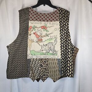 Vintage ONE OF A KIND quilted Vest From‎ Silk Neckties Three Pigs Big Bad Wolf